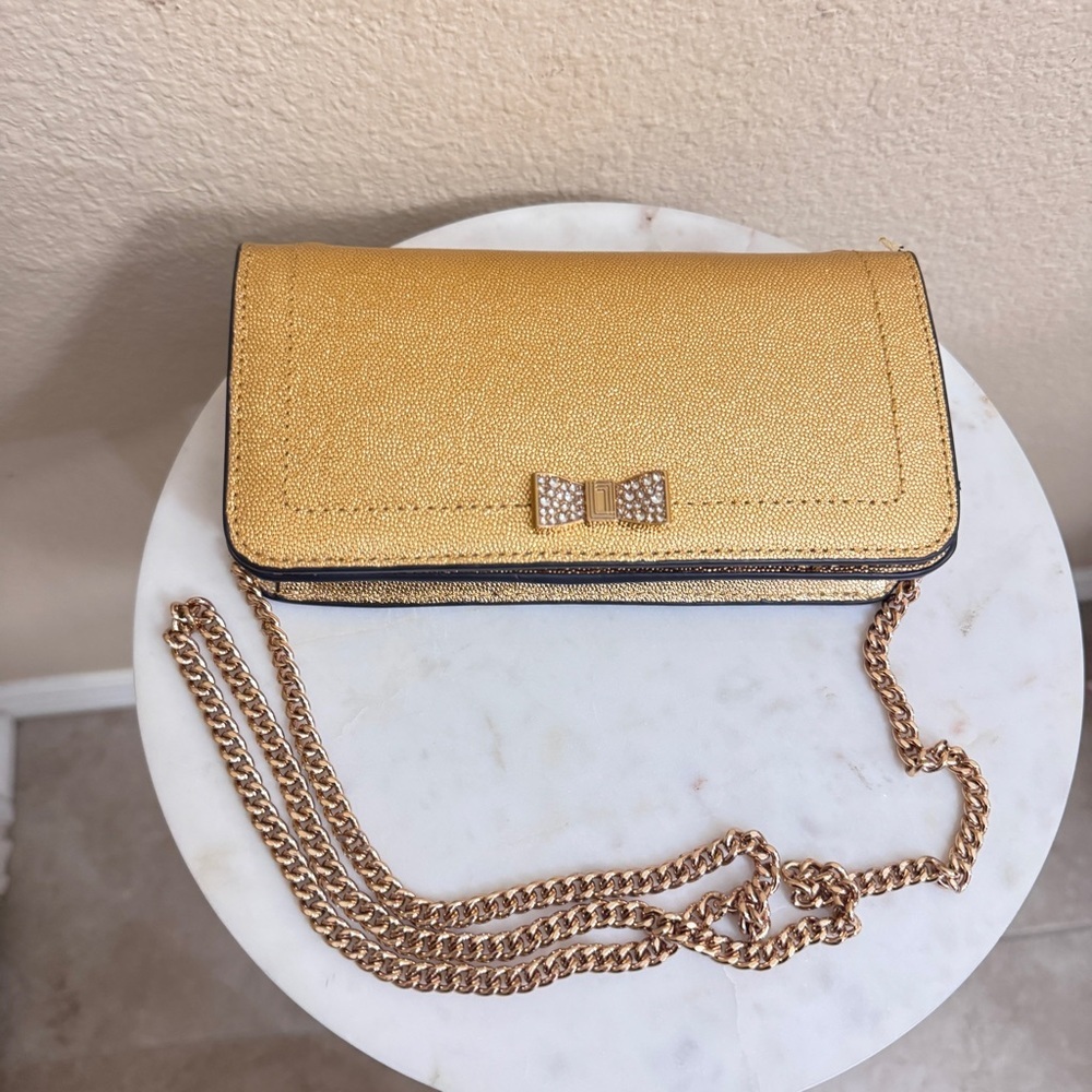 Pre loved KARL LAGERFELD Kosette Mini Leather Gold Shoulder Bag bow appliqué